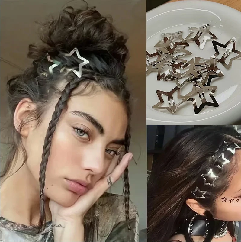 4/50pcs y2k Silber Stern Haars pangen für Mädchen filigrane Stern Metall Snap Clip Haarnadeln Haars pangen Haarschmuck Bobby Pin Großhandel