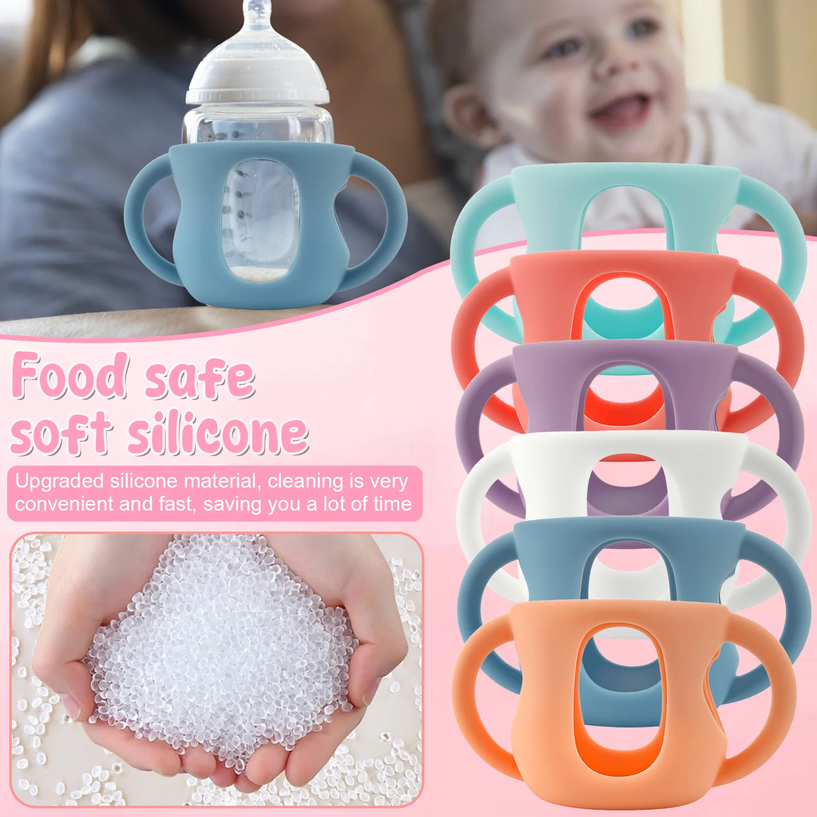 6Pcs Silicone Sleeves Silicone Baby Bottle Cover with Handle Anti Slip Heat Resistant Glass Bottle Sleeve 120/240ml Bottle Cover 2