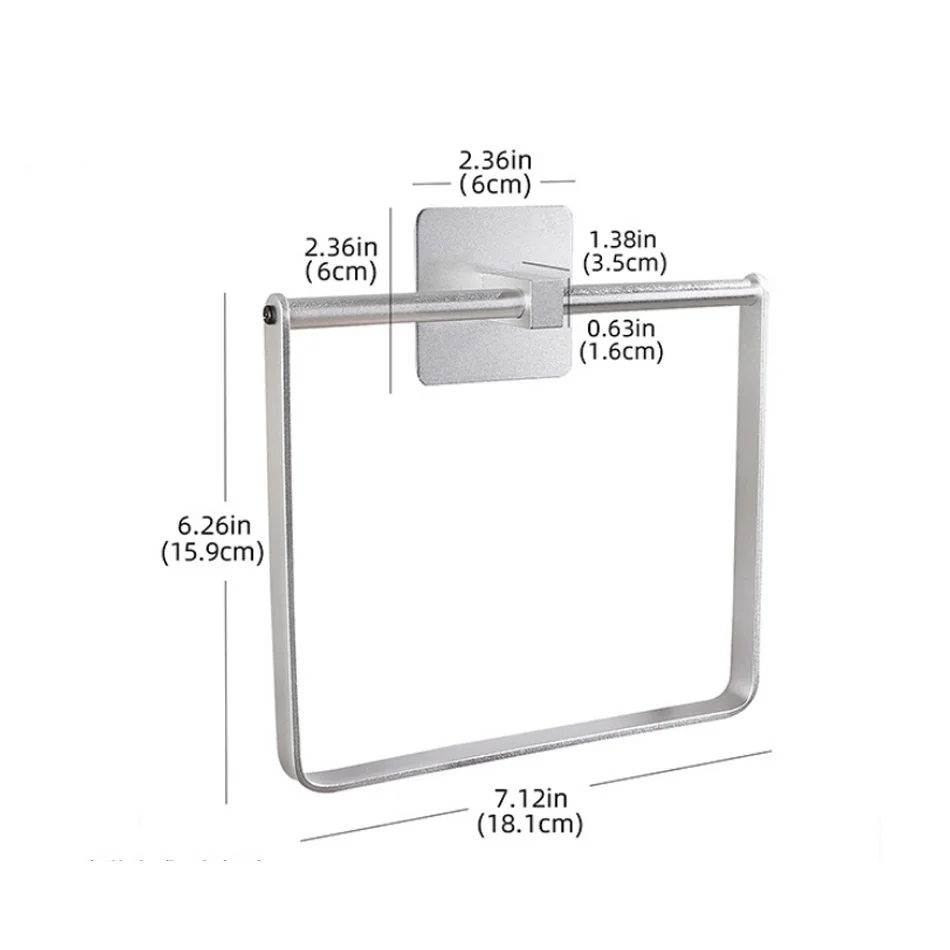 Adhesive Towel Ring Square Matte Sliver Black Gold Grey Aluminum Wall Mounted Bathroom Lavatory Towel Holder Ring Hanger Rack