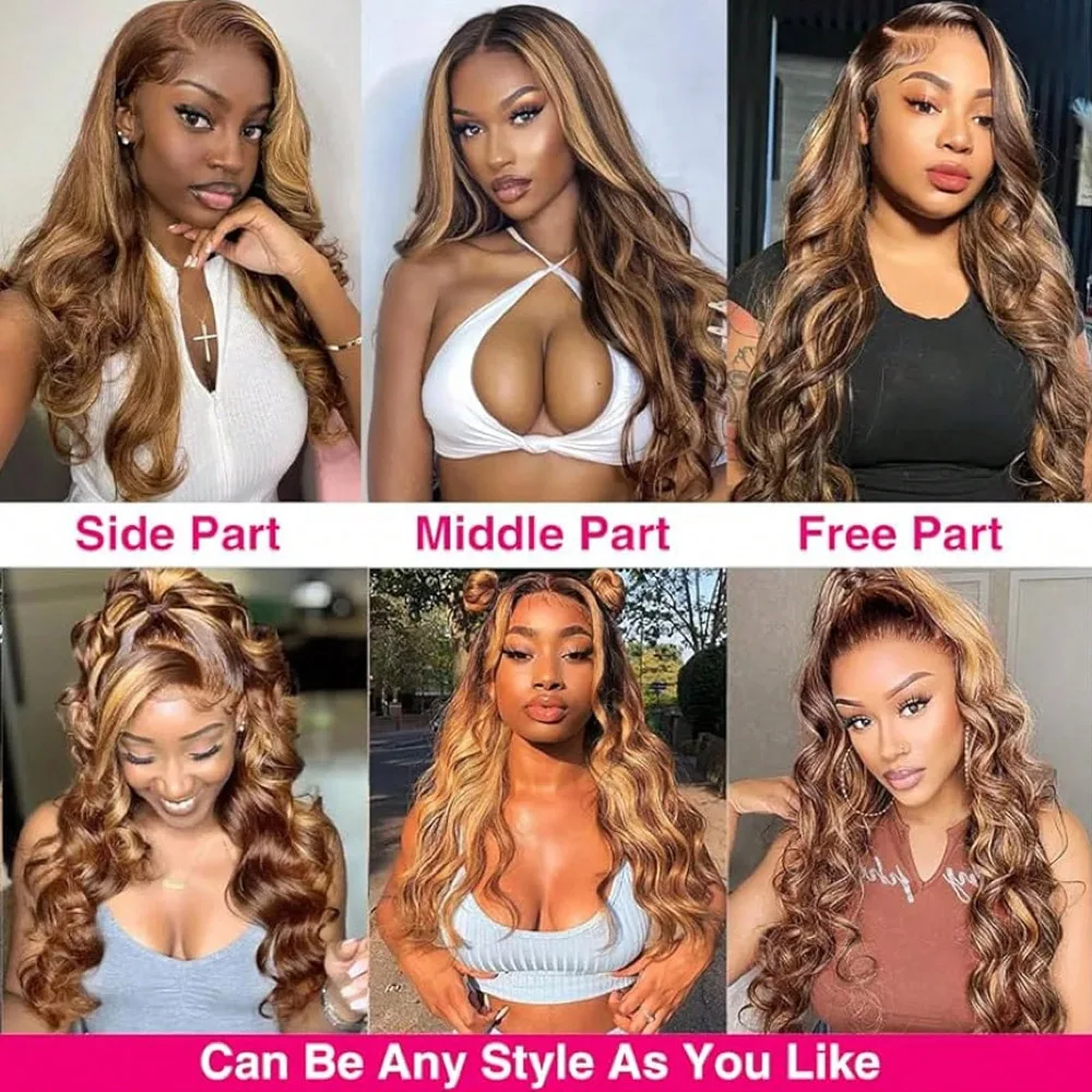 Highlight Lace Front Wigs Human Hair 13x4 Body Wave P4/27 Wigs Human Hair Honey Blonde  Pre Plucked with Baby Hair Wigs