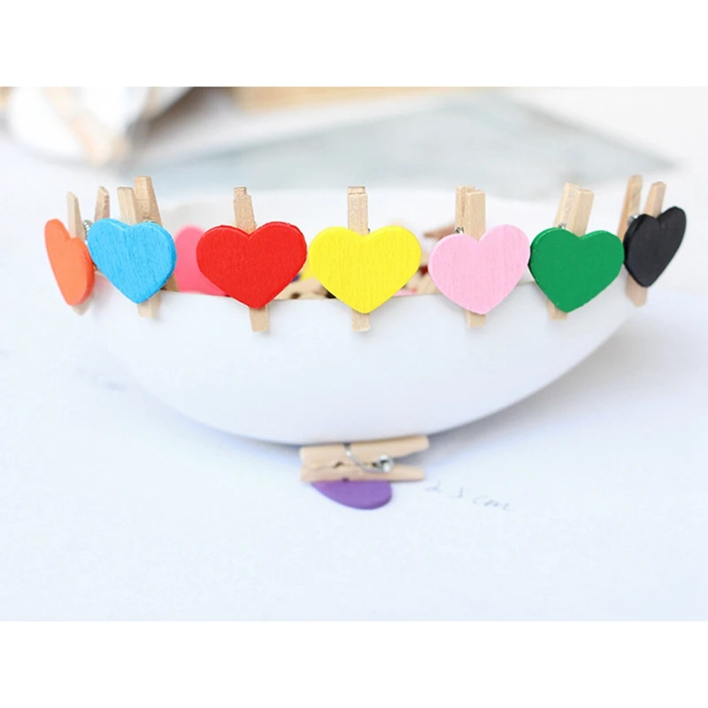 Heart Love Wooden Clothes Pin Mini Clothespin Postcard Clips Home Wedding Decoration Stationery White