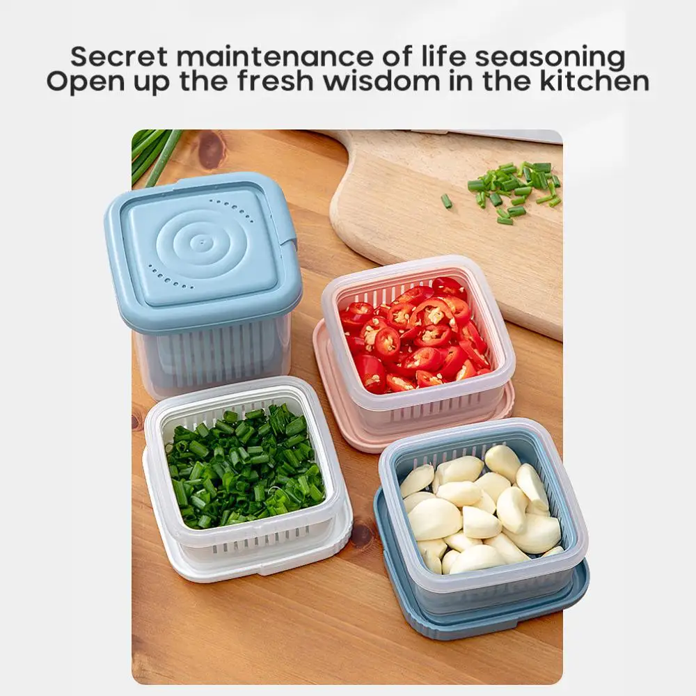 Two-layer Mini Refrigerator Organizer Sealed Onion Fruit Food Drain Storage Box Container Gadget Inner Sieve Separable Boxes 4