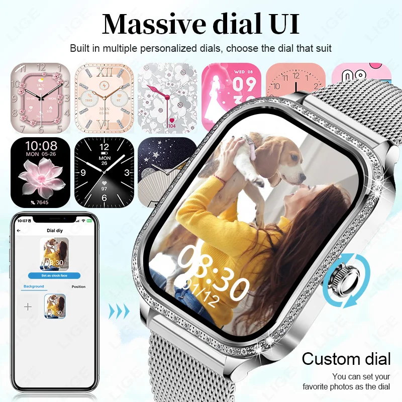 LIGE Smart Watch Women Sports Fitnes AI Voice Control Full Touch Smart Bracelet Bluetooth Call Waterproof Fashion Ladies Watches