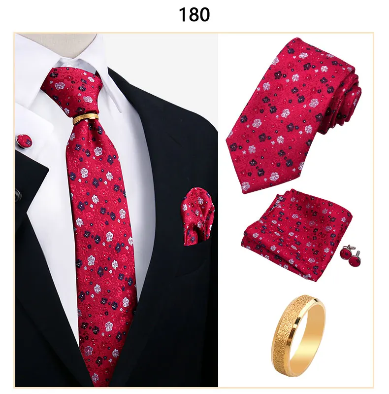 Luxuriöses Krawatten-Set für Herren, Krawatte, Einstecktuch, Einstecktuch, Manschettenknopf mit Ring, Brosche, Set, Hochzeit, Business-Krawatten-Zubehör – Detail 25