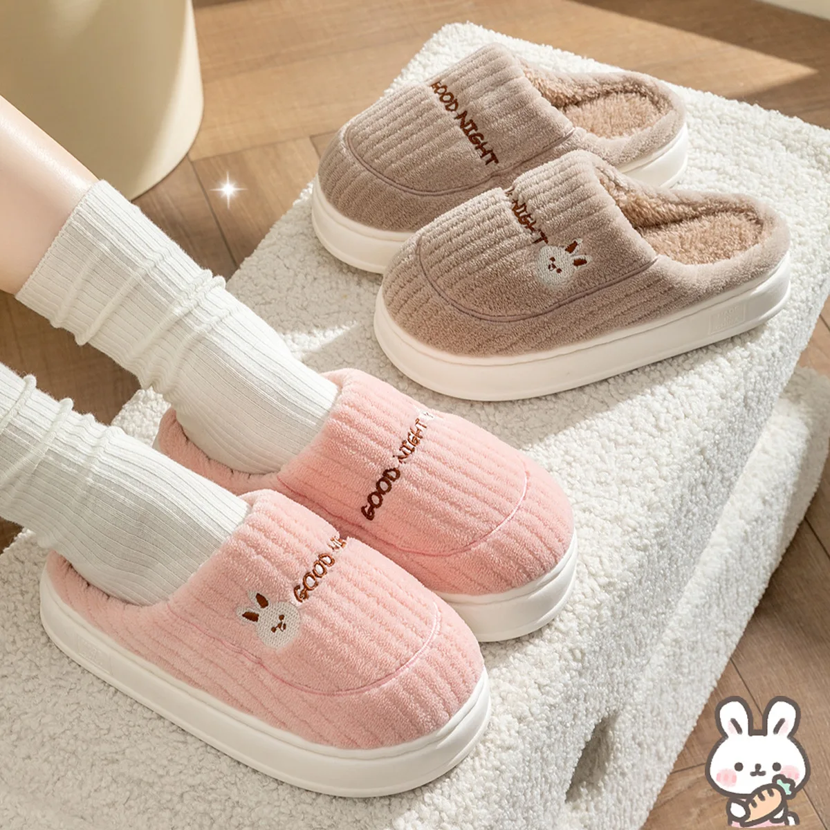 

2023 New Cotton Slippers Autumn and Winter Thickened Sole Household Anti slip and Warm Home Fur Slippers for Women