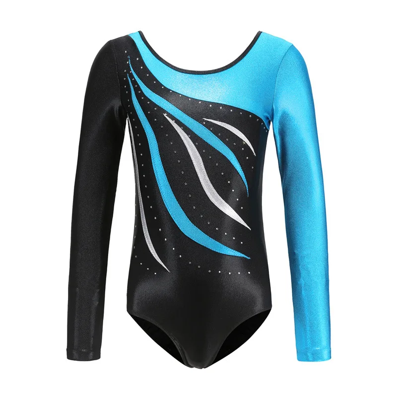 Kids Shiny Ballet Leotard for Girls Metallic Gymnastics Suit Long-Sleeve Bodysuit Diamond-Shaped Practice Performance Costumes ballet leotard dance leotard girls dance costumes