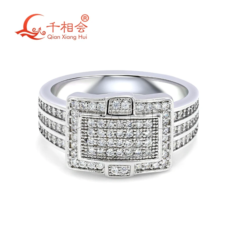 11.8*14.5mm width cross rectangle Moissanite Ring  925 Silver hip hop Men women Diamonds Male Jewelry