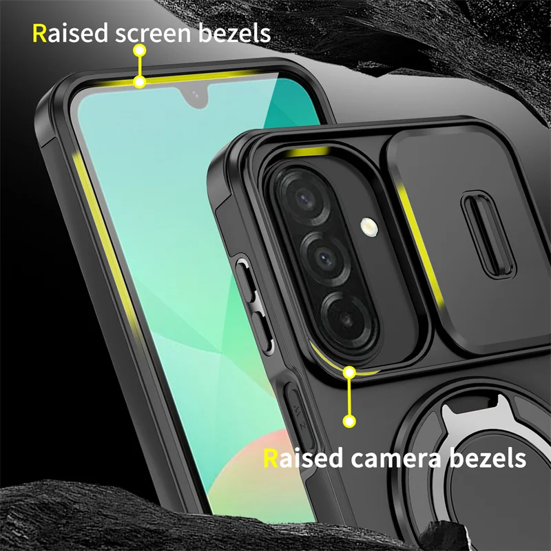 Luxury Magnetic Bracket Armor Phone Case with Slide Camera Protection