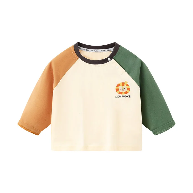 Spring Autumn Little Boys Tees Casual Cartoon Pattern Infant Baby Boy T-shirts Cotton Contrast Raglan Sleeve Kid Boy Undershirts