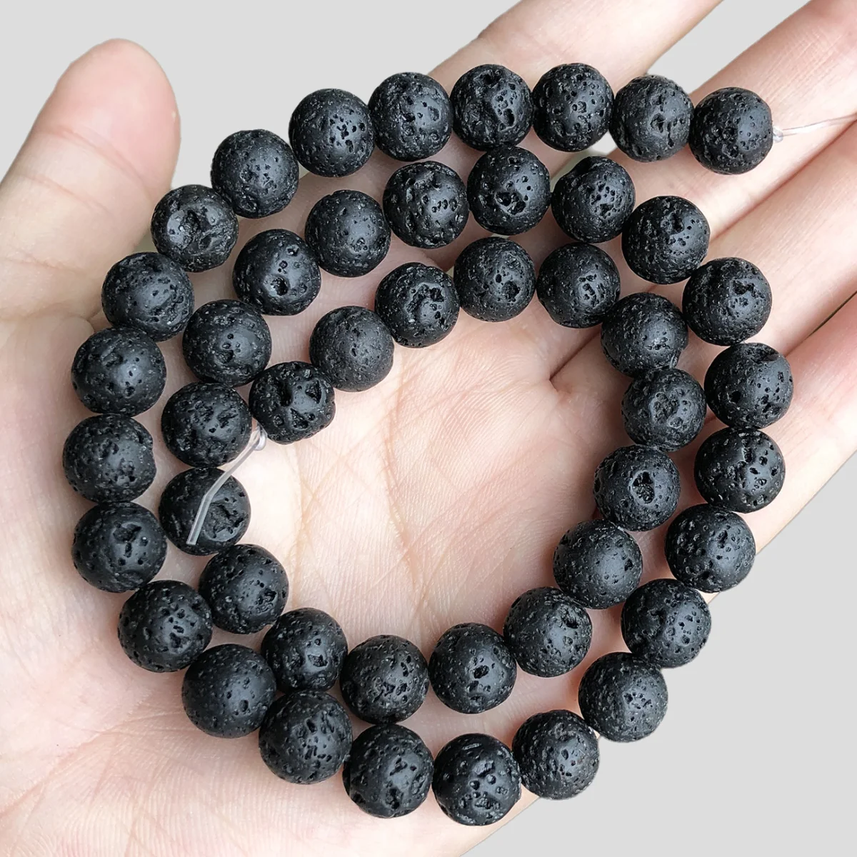Natural Black Volcanic Lava Stone Round Beads for DIY Jewelry and Bracelet Making - Bulk Wholesale, 15'' Strand, Multiple Sizes Available