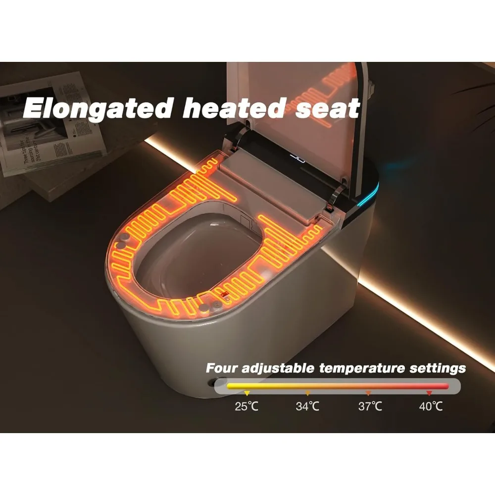 Automatic Toilet, Auto Open and Close,Heated Seat,Remote Control, Night Light,Foot Sensor,Smart Bidet 5