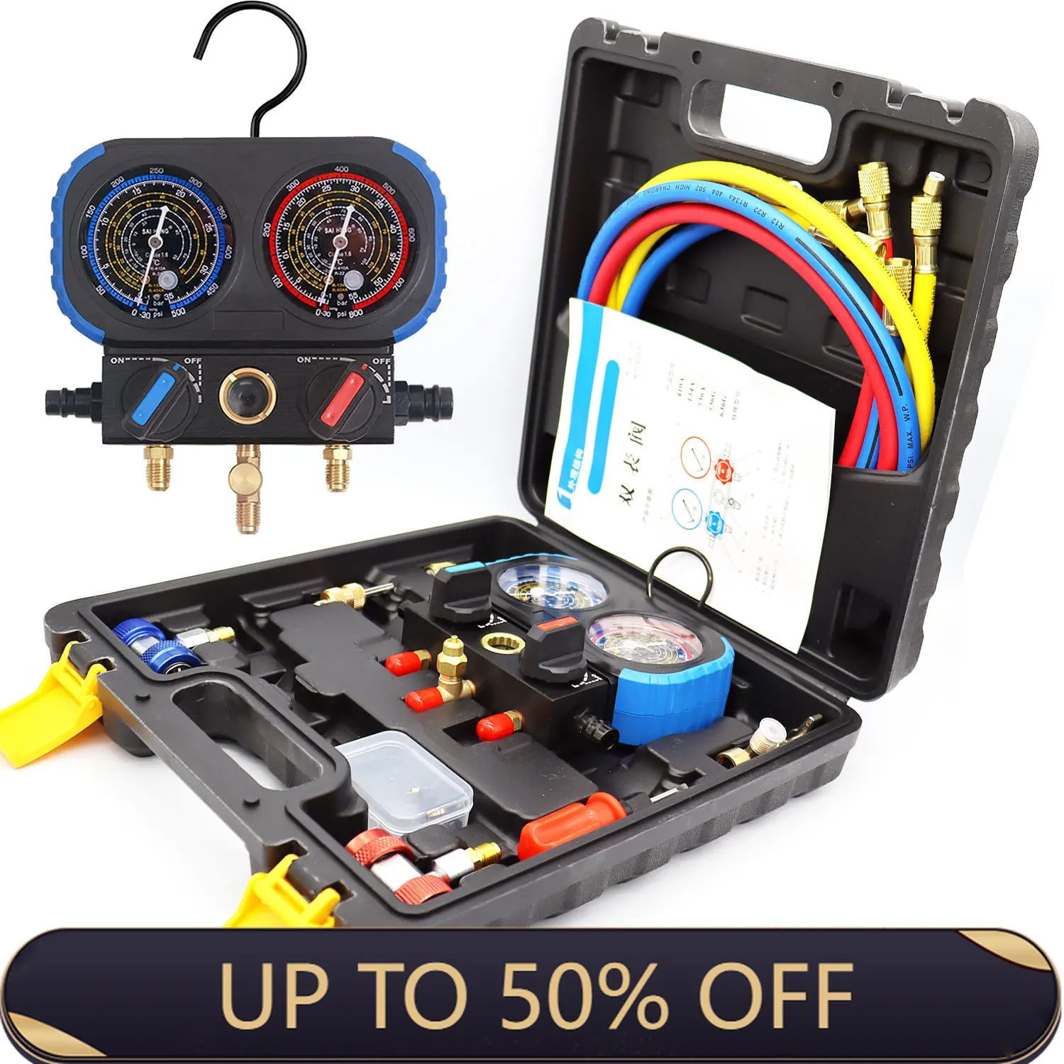 Box 3way Ac Manifold Gauges Set Hvac Gauges For R134a R410a R22 R404a