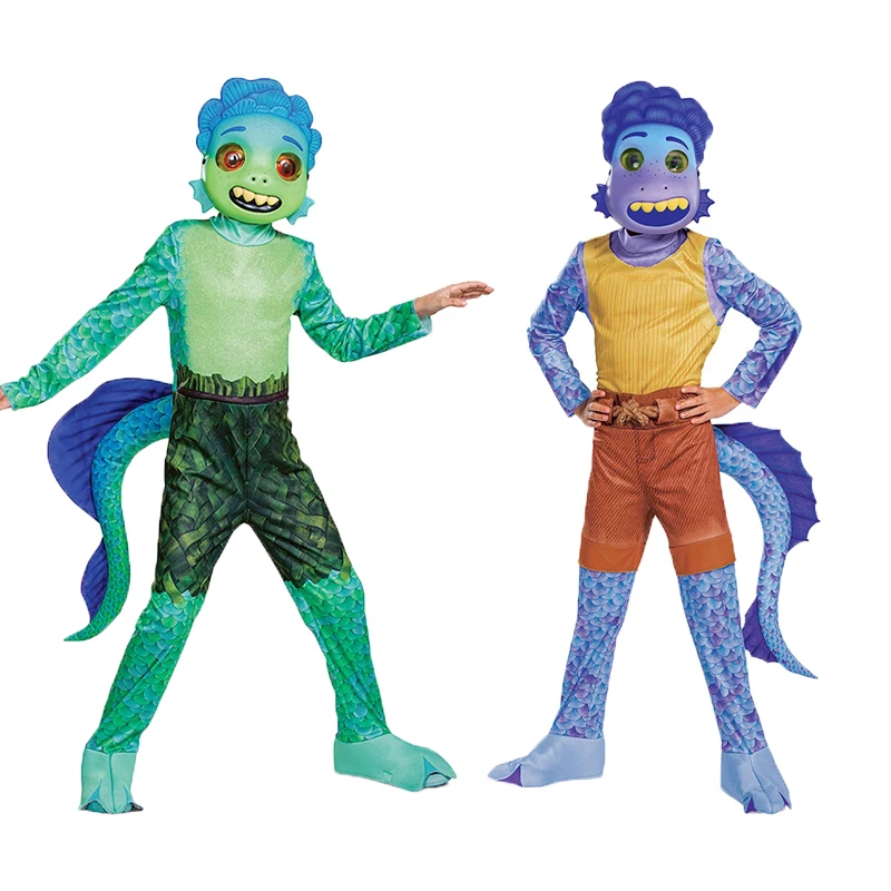

Halloween Luca Alberto Sea Monster Cosplay Costume Kids Boy Funny jumpsuits Mask Tail Outfits Carnival Masquerade Party Costumes