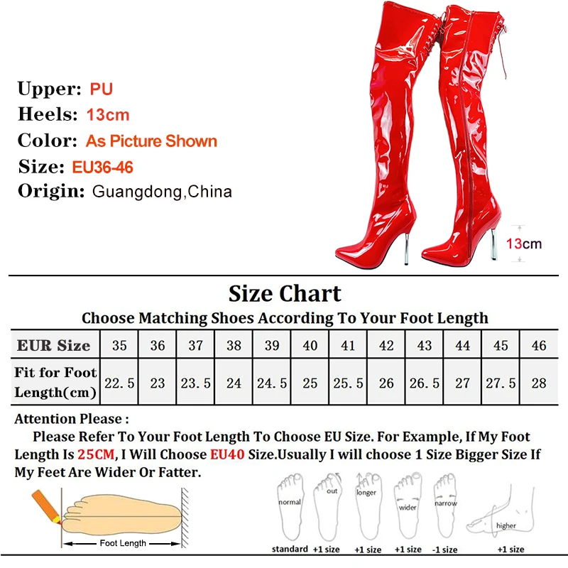 New Red Women Over The Knee Boots Patent Leather Stiletto Thin Heels Pointed Toe Sexy Super High Heel Side Zipper Modern Boots