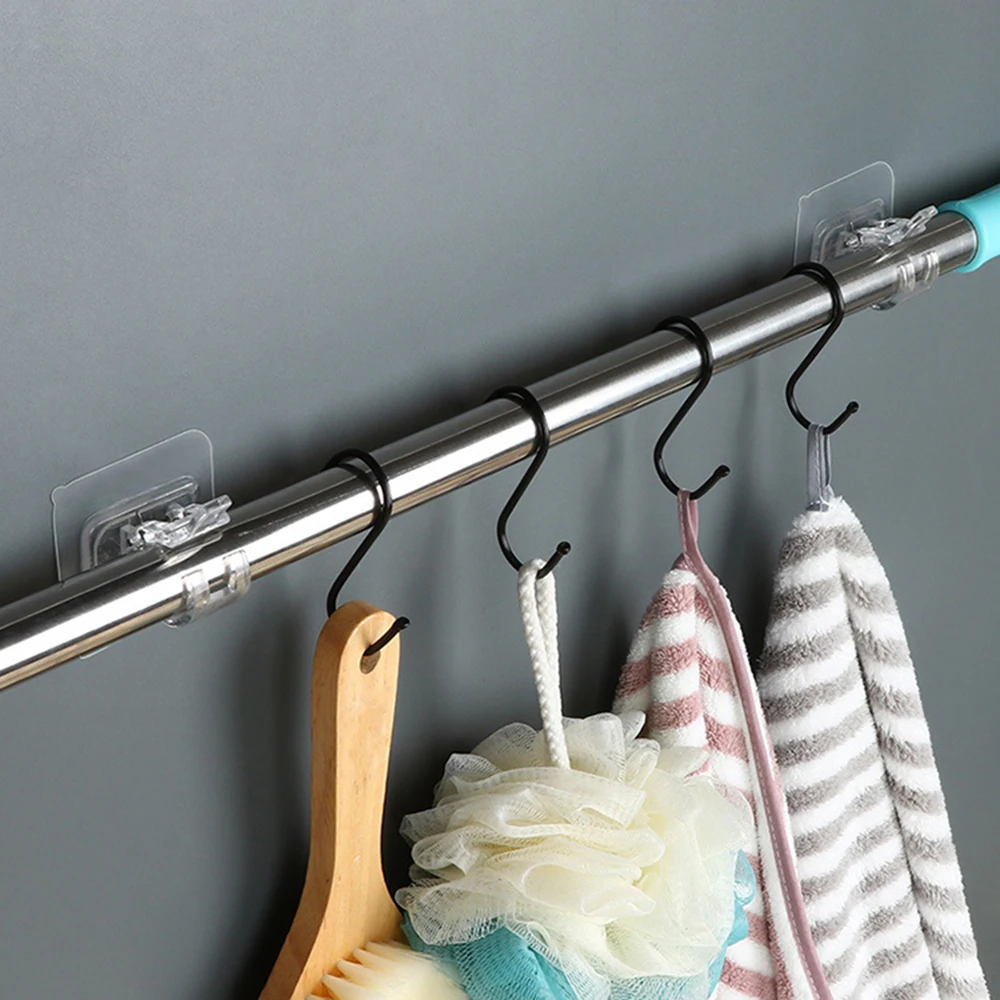 4PCS Curtain Rod Hook Clamp Retainer No Punch Paste Bracket Telescopic Stick Hook curtain rod hook