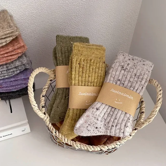 Women Socks Wool Cashmere Thick Warm Winter Long Socks Japanese Fashion Solid Color Thermal Floor Sleeping Socks Christmas Gifts 1