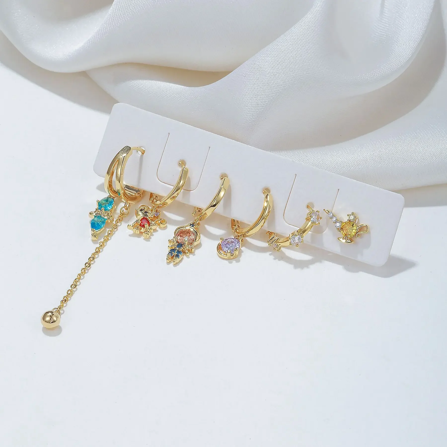 6pcs Cute Zircon Cartoon Fairy Tales Drop Dangle Earrings Set For Women Fashion Jewelry Gift 2