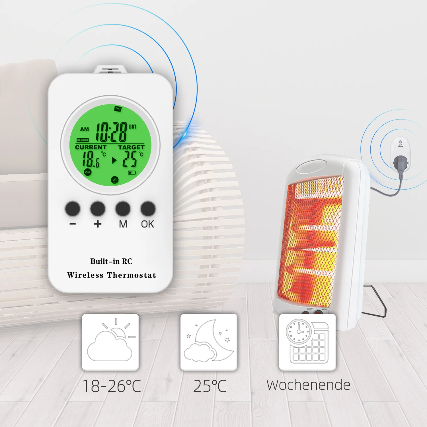 Nashone Prise Thermostat d'Ambiance Sans Fil avec Télécommande