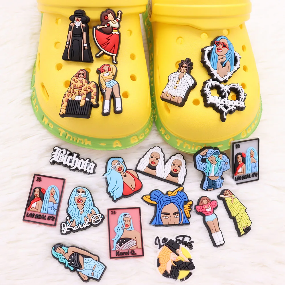 

1Pcs PVC Blue Hair Fashion Girls Woman Shoe Charms Cool Button Clog Accessories Fit Wristband Kids Holiday Gift