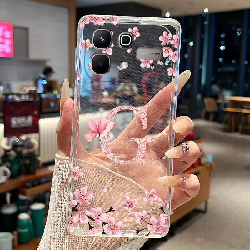 Transparent Slim Soft Silicone Flower Letter Phone Case