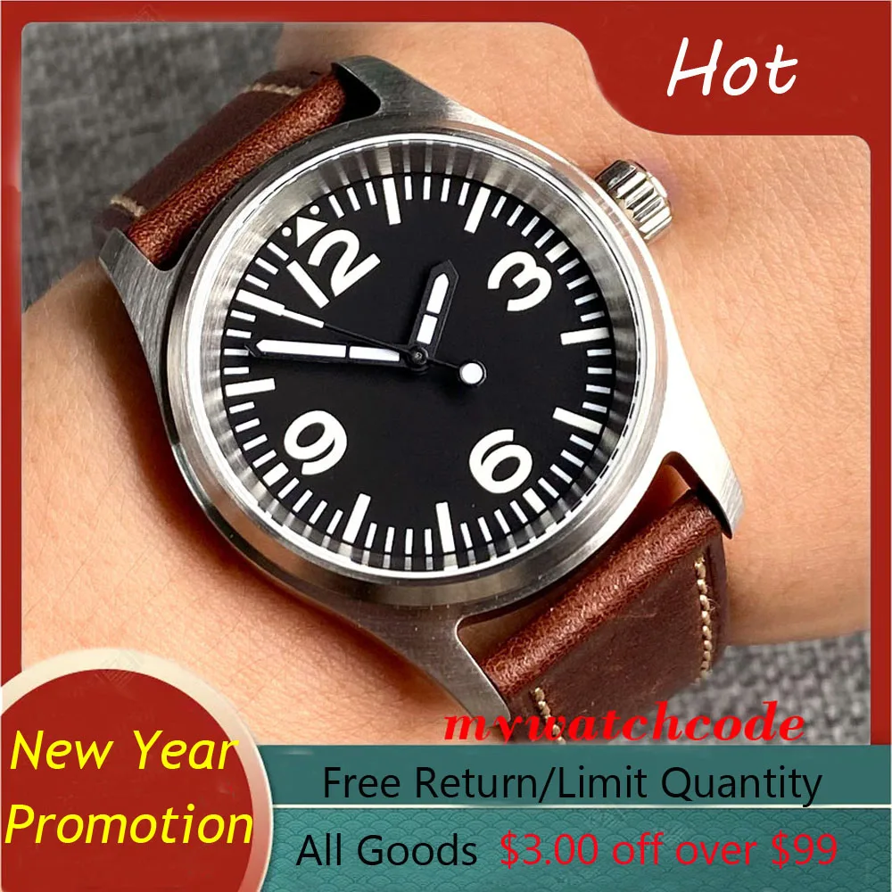 Tandorio 36Mm Pilot Nh35 Pt5000 Spazzolato Automatico Dive Men Lady Watch 200M Cinturino In Pelle Impermeabile Vetro Zaffiro Relogio