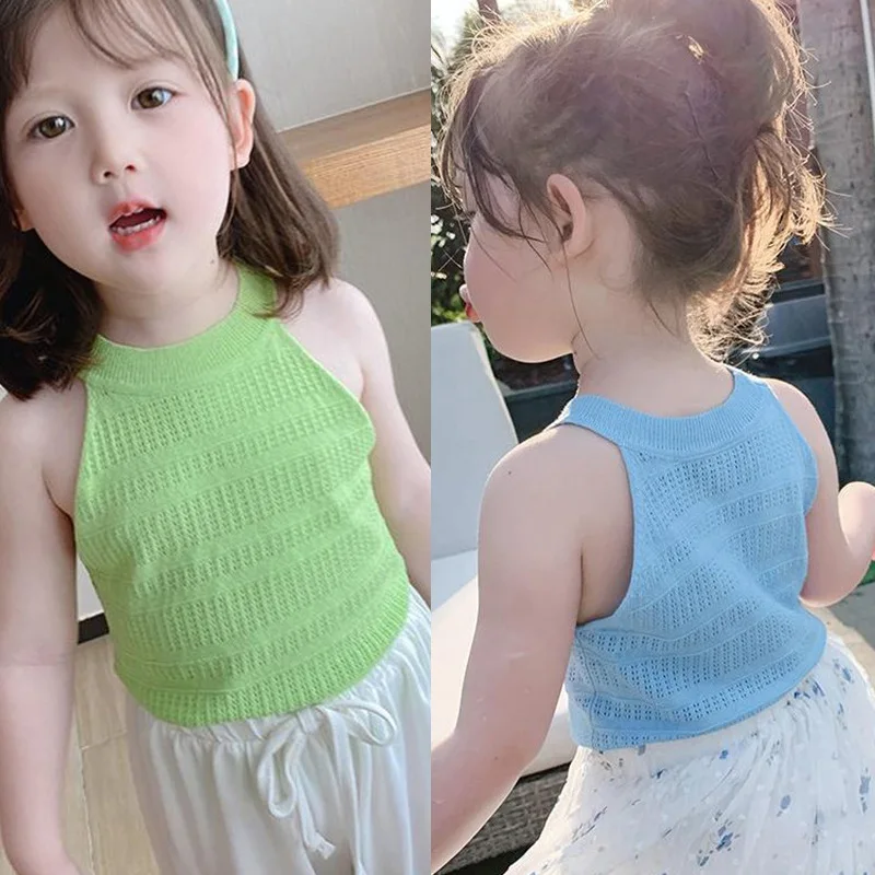 Girl's Summer Sleeveless Round Neck Casual Basic Tops Cute Sports Chic Solid Color Top Clothes Korean Fashion T-shirt