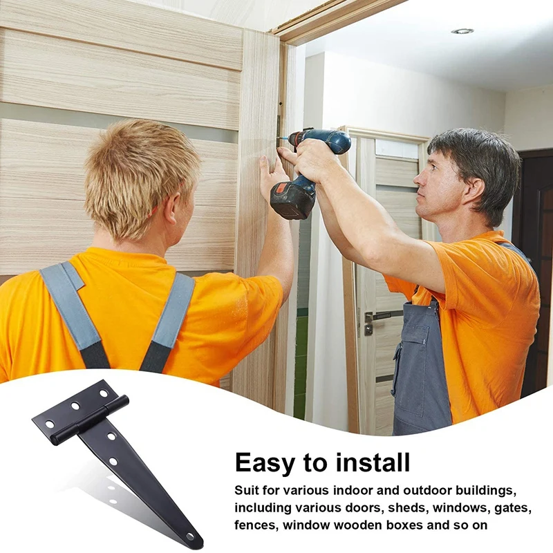 6 PCS 4 Inch T-Strap Hinges Rustic Gate Strap Hinge Rustproof Gate Door Black Hinges for Windows, Fence and Barn Gates stainless steel hinges,door hinges