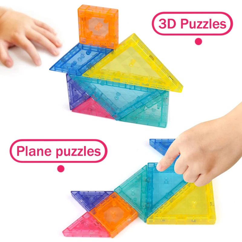 Montessori Magnetic Tangram Jigsaw Toys 3D Geometric Figure Puzzles Game Logical Thinking Training Educational Toys for Children