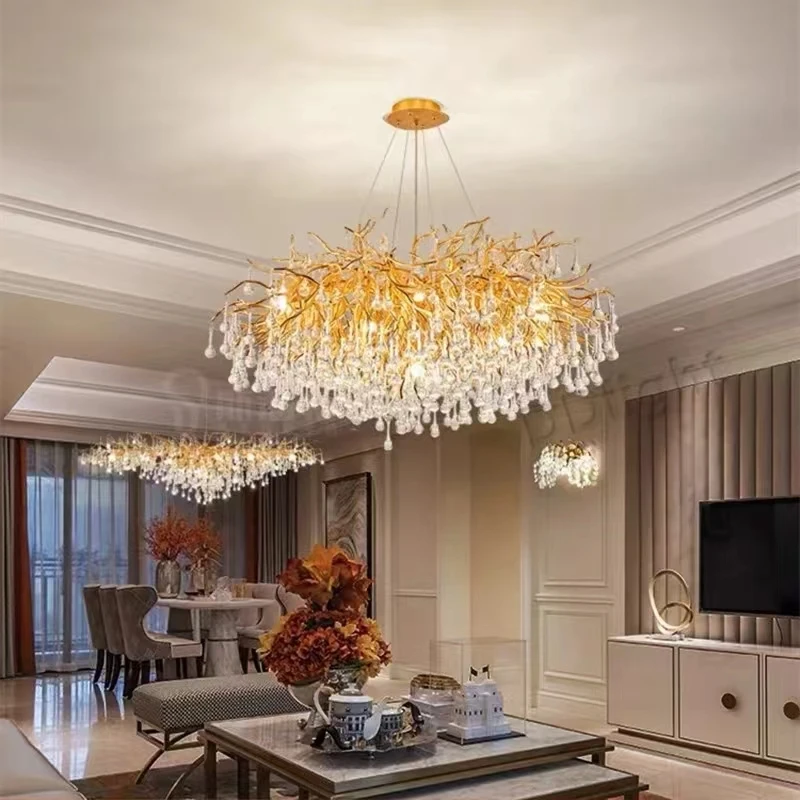 Rectangle Luxury Gold Crystal Chandelier For Dining Living Room Lobby Kitchen Table Modern Lurxy Gold Crystal Celling Chandelier chandelier lighting