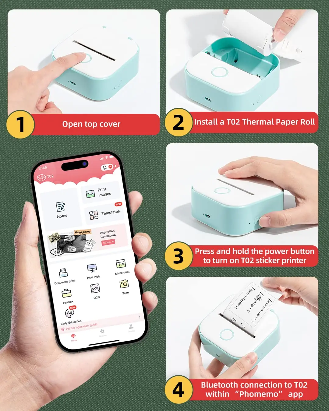 Impressora Térmica Portátil bt sem Fio Etiqueta de Bolso Conecte 203dpi 53 mm Impressão Phomemo-t02 - Imagem 4