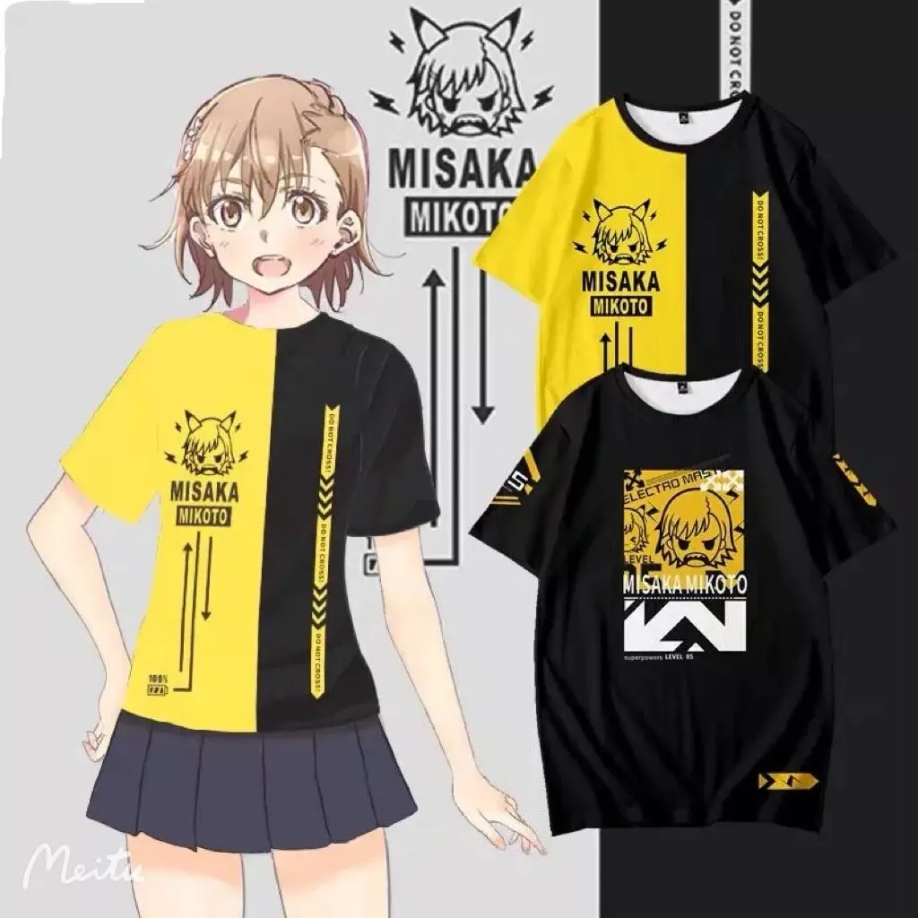 

A Certain Scientific Railgun Misaka Mikoto Printing Round Neck Short Japanese Sleeve T-shirt Popular Anime Streetwear Plus Size