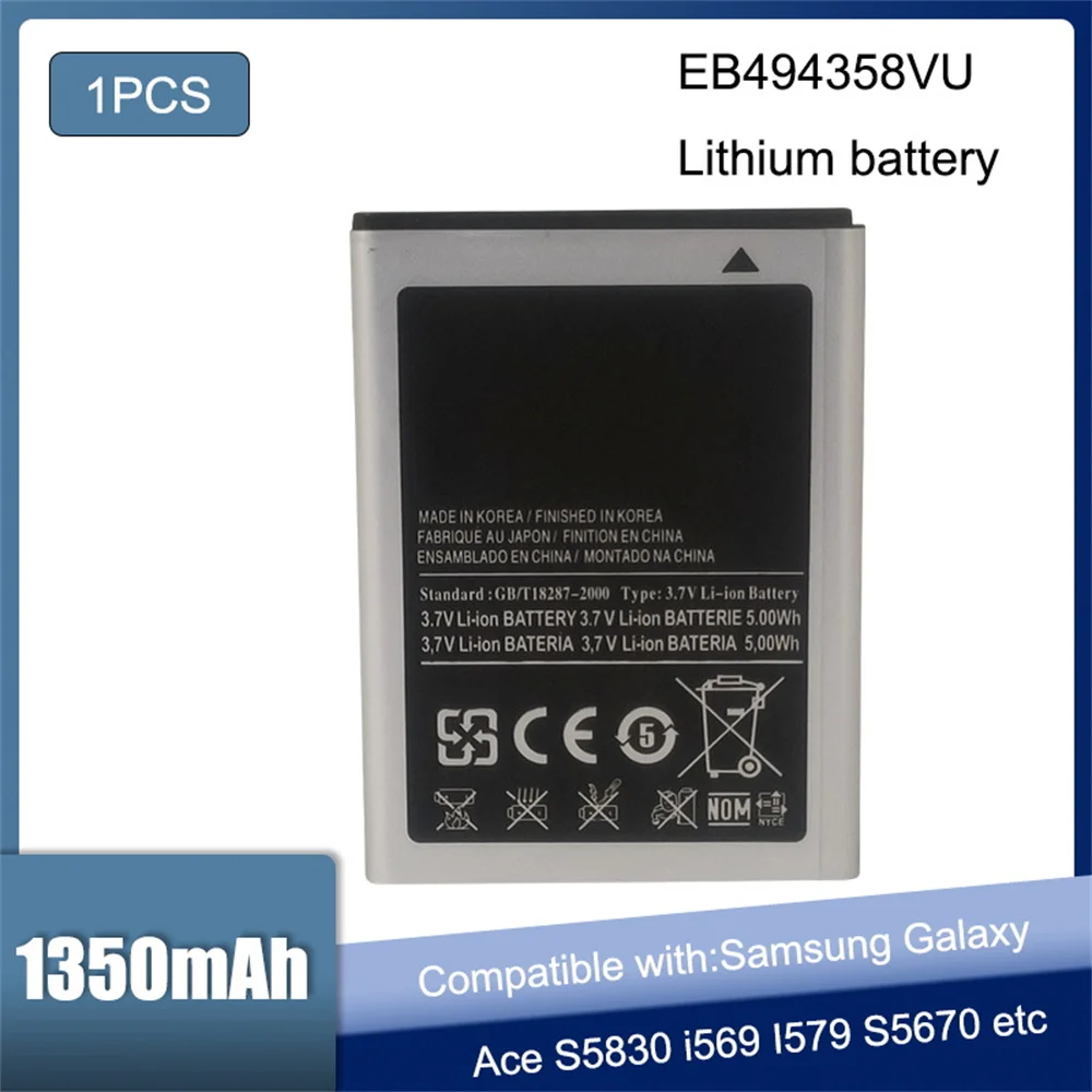 Batteria Ricaricabile Agli Ioni Di Litio 3.7V 1350Mah Eb494358Vu Per Samsung Galaxy Ace S5830 S5660 S7250D S5670 I569 I579 Gt-S6102