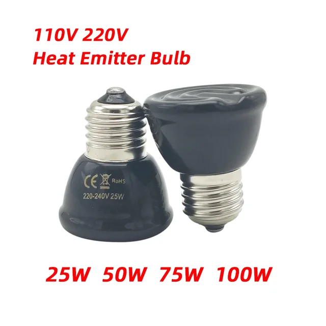 110v/220v Black 25W/50W/75W/100W Pet Reptile Far Infrared Ceramic Heat Lamps