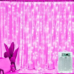 Enchanting LED Fairy Curtain Lights for Festive Decor and Celebrations (Pink)