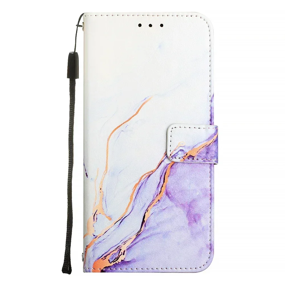 Chic Painted PU Leather Flip Phone Case with Wallet Stand and Card Holder Strap