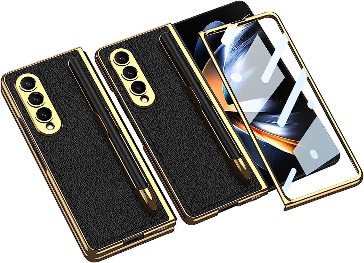 

Роскошный кожаный чехол для телефона с гальваническим покрытием для Samsung Galaxy Z складной 4 чехол с держателем для ручки защитная пленка для экрана для Z Fold4 5G