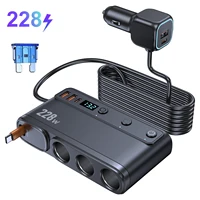 228W Car Charger Adapter 9 in 1 PD 3 Socket Cigarette Lighter Splitter Charge Independent Switches 12V 24V Fast Charger