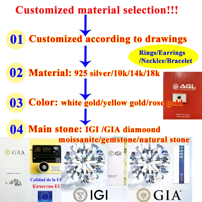 Jewelry IGI/GIA HPHT CVD Lab Diamond 10K/14K/18K Necklace Rings Earrings Moissanite Natrual Gem Stone