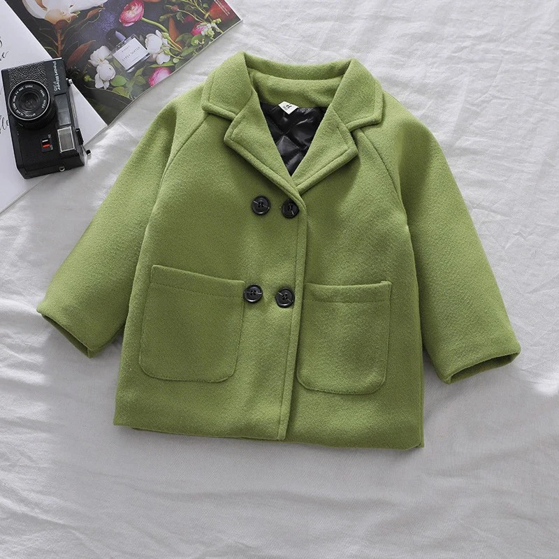Детские зимние клетчатые куртки, шерстяное двубортное пальто для маленьких мальчиков и девочек, детская верхняя одежда с лацканами, шерстяное пальто, верхняя одежда