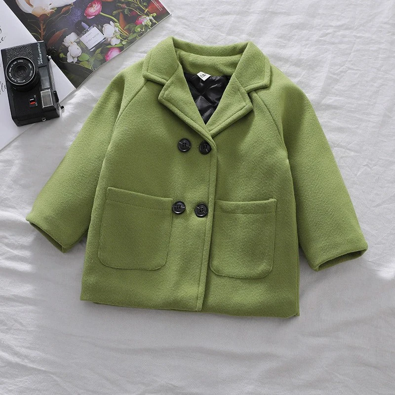 Children Winter Grid Jackets Girl Woolen Double-breasted Baby Boy Trench Coat Lapel Kids Outerwear Wool Coat Loungewear Overcoat boys woolen coat