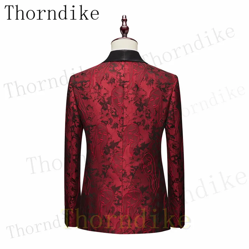 Thorndike Terno Masculino Burgundy Slim Fit Male Floral Formal Wedding Mens Double Breasted Suits Groom Tuxedo Prom Suits