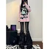 American Style Retro High Street Ruffled Denim Jeans for Women in Autumn Low Waisted High Elastic Slimming Wide Leg Mop Pants 4