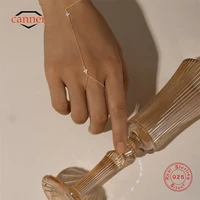 CANNER 925 Sterling Silver Flower Clover CZ Finger Ring Chain Bracelet For Women Ins Hand Chain Horse Eye Jewelry Party Gift