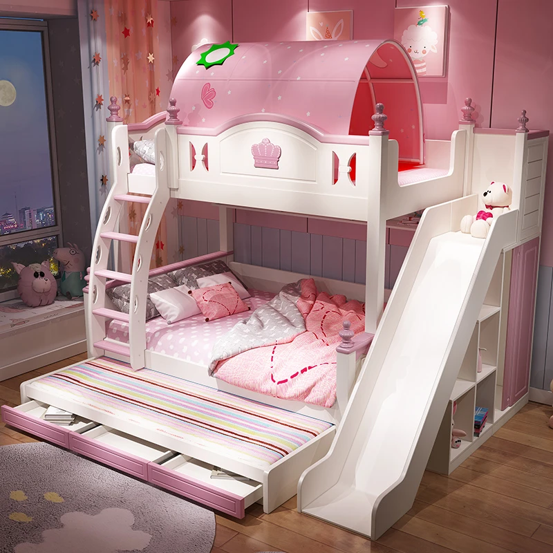 Hoge Kinderen Bed Meisje Prinses Bed Stapelbed Hoge Lage Layer Meisje Bed, glijbaan, Multifunctionele Bed| | - AliExpress