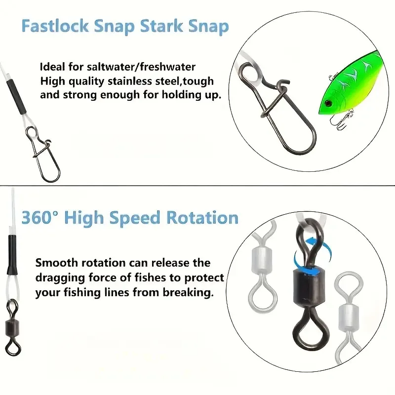 10 hameçons fluorocarbone résistants avec émerillons pour pêche mer et rivière - Fil leader invisible anti-usure