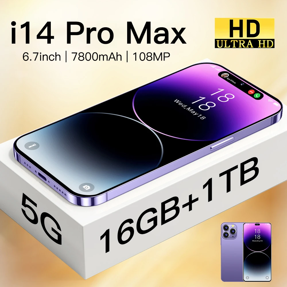 i14 Pro Max Smartphone 6.8 inch Full Screen 4G 5G Cell Phone 7800mAh Mobile Phones Global Version