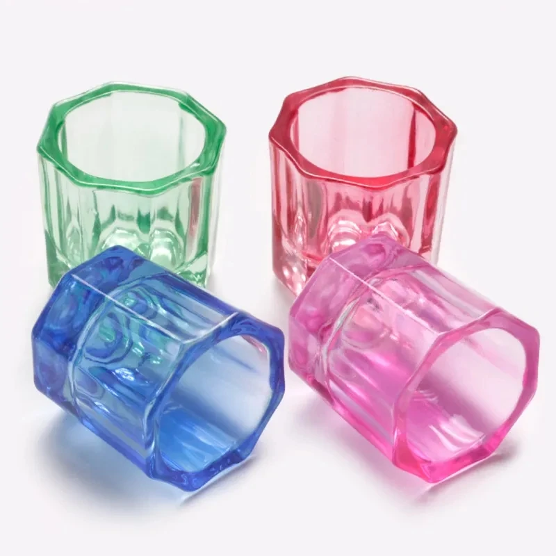 Vaso de cristal de colores para manicura, 1 piezas, polvo acrílico líquido para uñas, tapa de plato, cuenco, portavasos, equipo de herramientas