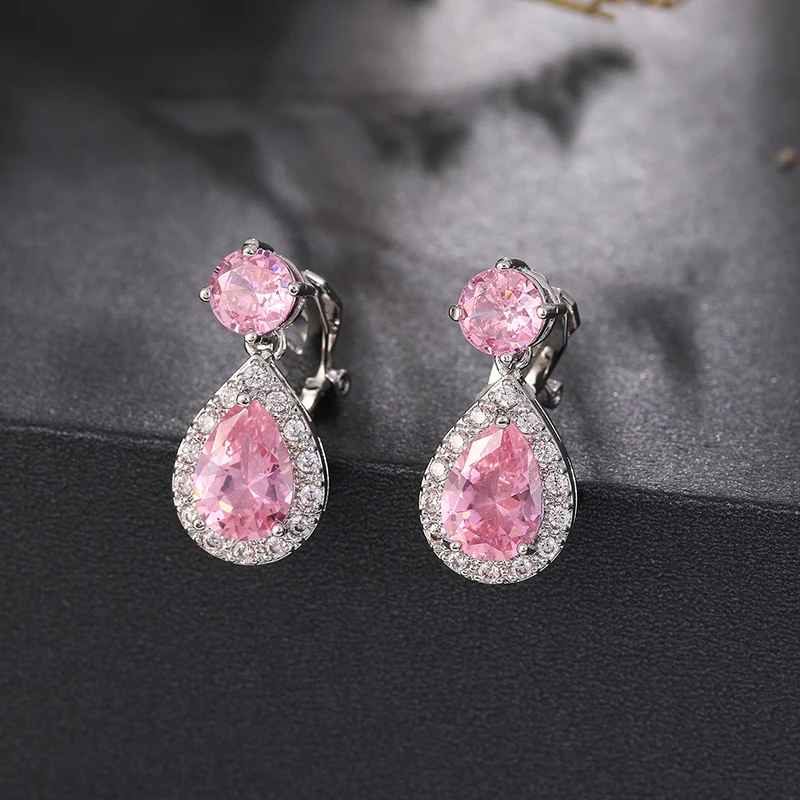 Geometric Drop Colorful Zircon Clip on Earring for Women Without Piercing Ear Clip for Women Luxury Wedding Jewelry