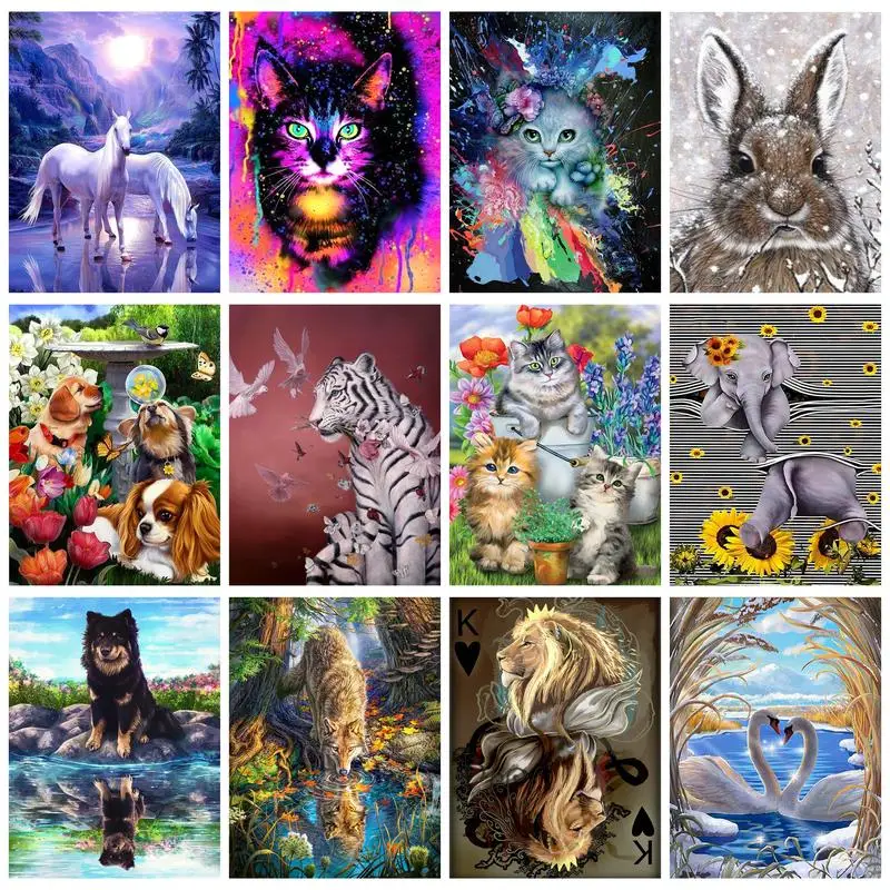 

CHENISTORY 5D Square Round Diamond Painting Frame Animals Cross Stitch Mosaic Diamond Embroidery Cross Stitch Handmade