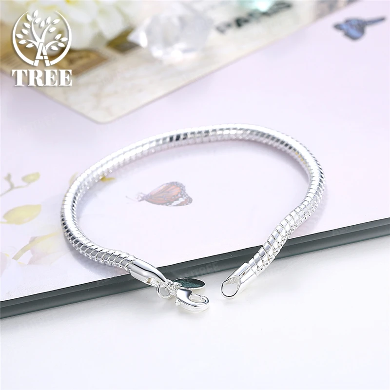 Bracelet SHSTONE 925 Sterling Silver 3mm 4mm Snake Chain 8 inches Basis For Woman Charm Wedding Engagement Fashion Party Jewelry